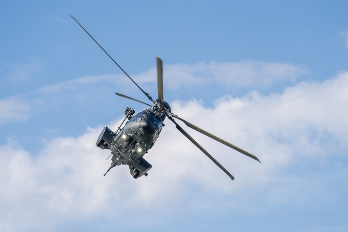 Military helicopter with a directed infrared countermeasure system