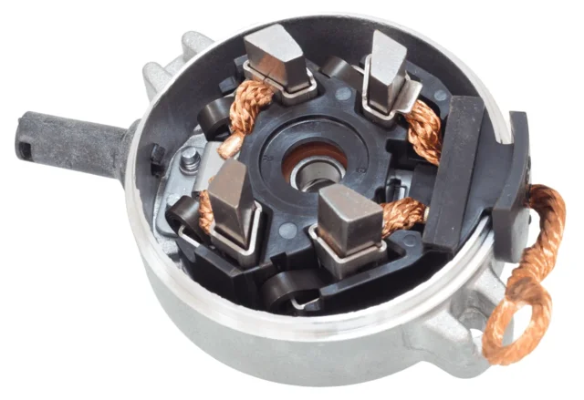 Close-up of an electrical slip ring with copper brush contacts